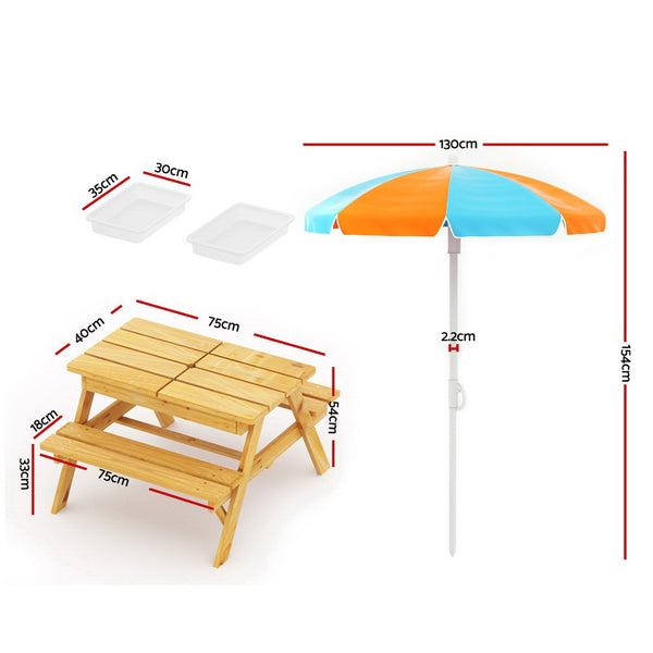 Keezi Kids Outdoor Table and Chairs Picnic Bench Umbrella Set