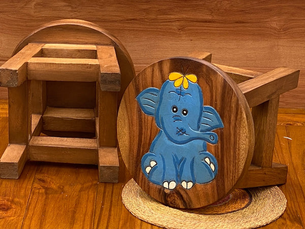 Children's Wooden Stool Blue Baby ELEPHANT Themed Chair Toddlers Stool