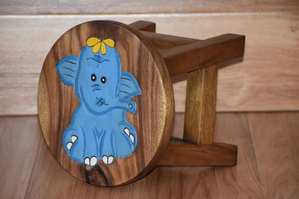 Children's Wooden Stool Blue Baby ELEPHANT Themed Chair Toddlers Stool